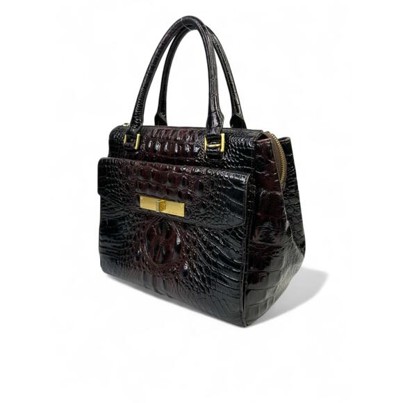 Brahmin Malia Satchel In Cocoa Melbourne Crocodile Embossed Leather - Picture 8 of 16
